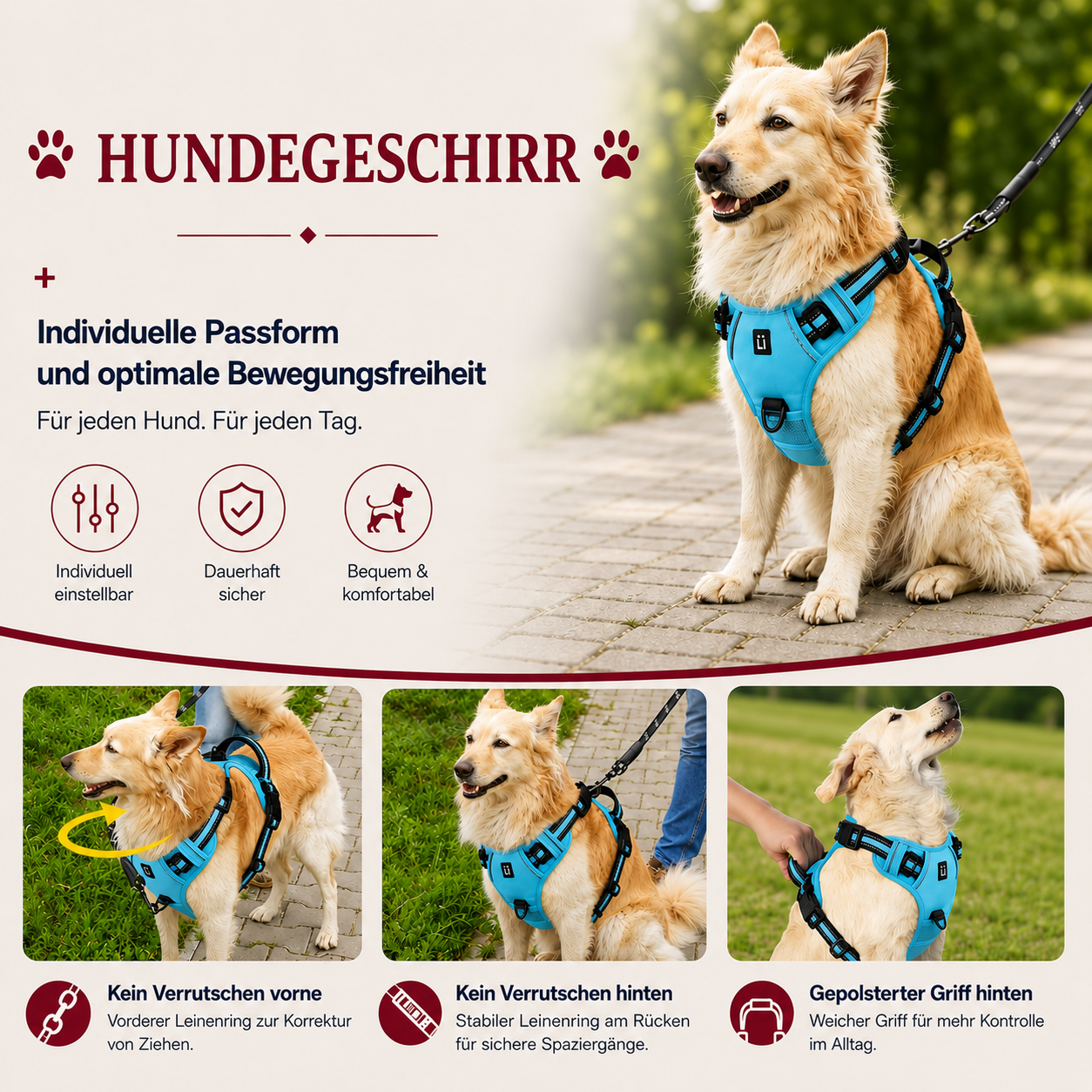 Anti-Zug-Hundegeschirr – gepolstertes Hundegeschirr mit Kontrollgriff