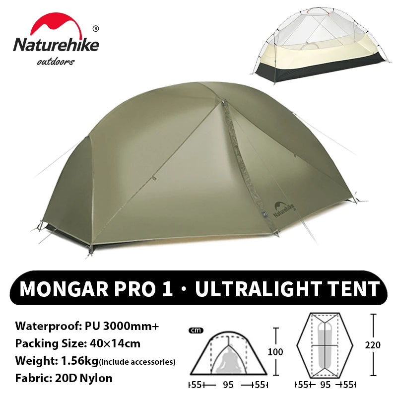 Naturehike Mongar Pro UL Camping Tent 20D Nylon 1 2 3 People Tourist Hiking Rainproof outdoor mountain climbing Sun Shelter