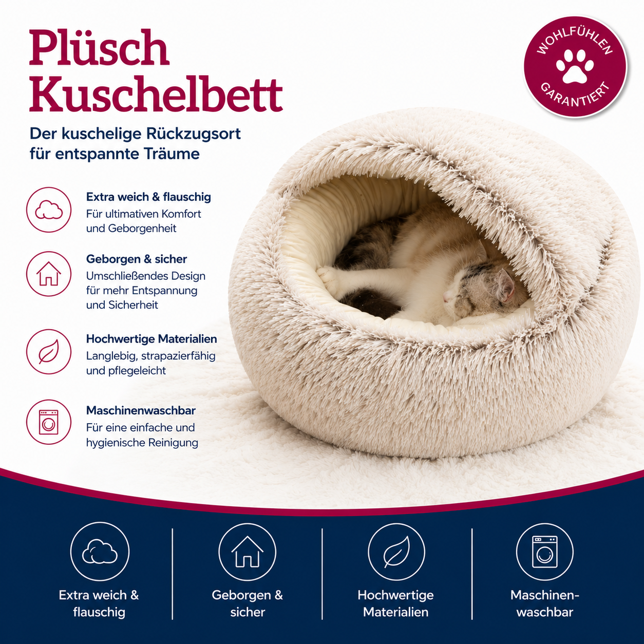 Flauschige Kuschelhöhle – Rundes Plüsch-Katzenbett (40 cm)