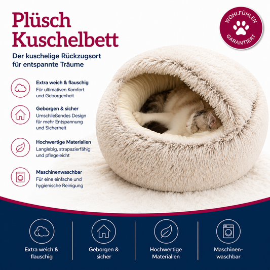 Flauschige Kuschelhöhle – Rundes Plüsch-Katzenbett (40 cm)