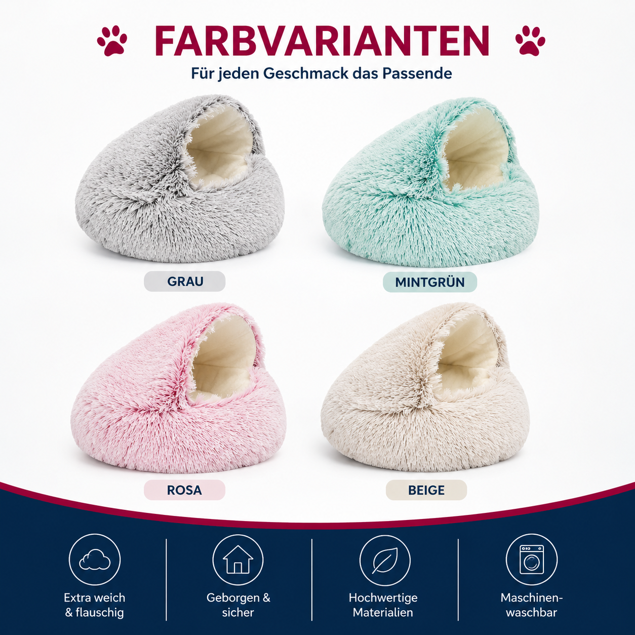 Flauschige Kuschelhöhle – Rundes Plüsch-Katzenbett (40 cm)