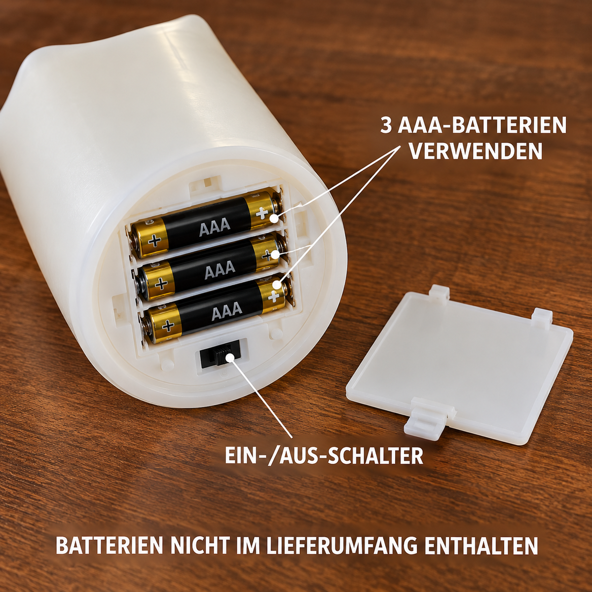 Batteriefach einer LED-Kerze für 3 AAA-Batterien mit Ein-Aus-Schalter