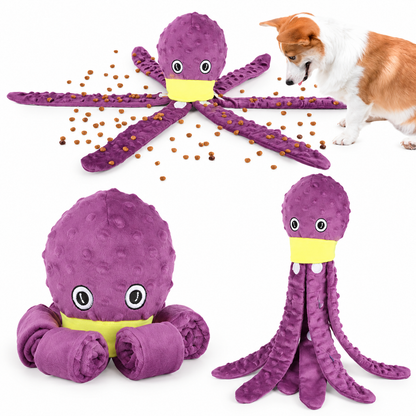Freigestelltes Produktbild eines blauen Oktopus-Hundespielzeugs auf weißem Hintergrund.