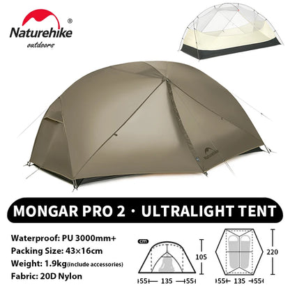 Naturehike Mongar Pro UL Camping Tent 20D Nylon 1 2 3 People Tourist Hiking Rainproof outdoor mountain climbing Sun Shelter
