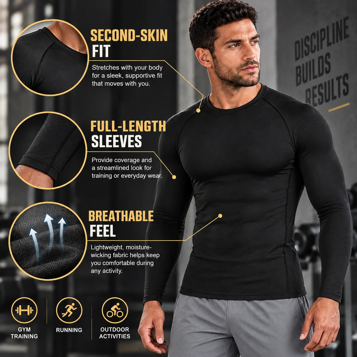 Herren Kompressionsshirt Langarm – Funktionsshirt für Fitness & Training