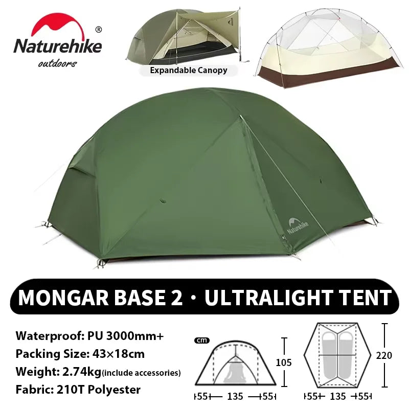 Naturehike Mongar Pro UL Camping Tent 20D Nylon 1 2 3 People Tourist Hiking Rainproof outdoor mountain climbing Sun Shelter