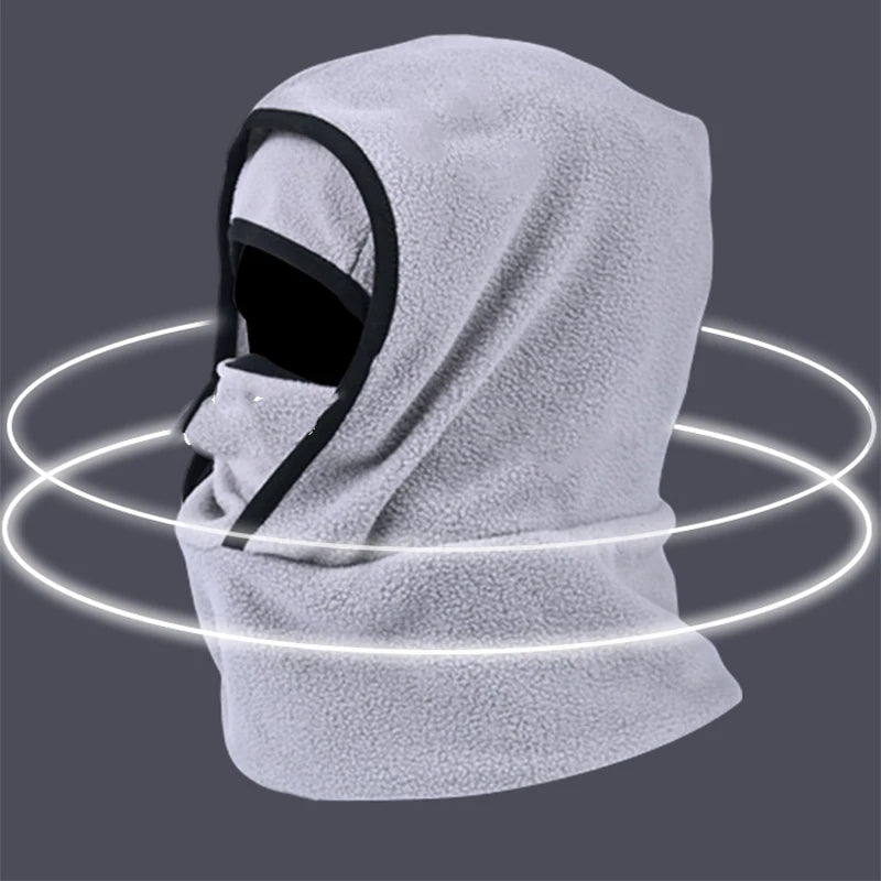 Beige Fleece-Sturmhaube mit integriertem Halswärmer für kalte Wintertage