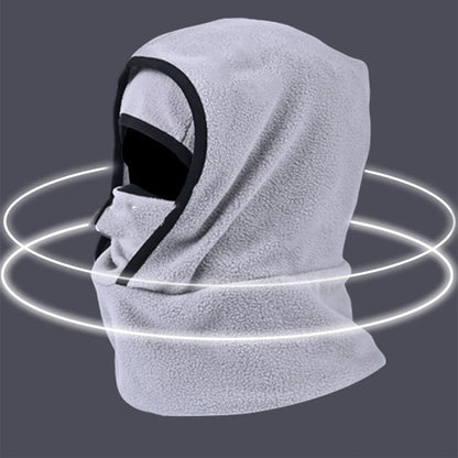 Beige Fleece-Sturmhaube mit integriertem Halswärmer für kalte Wintertage