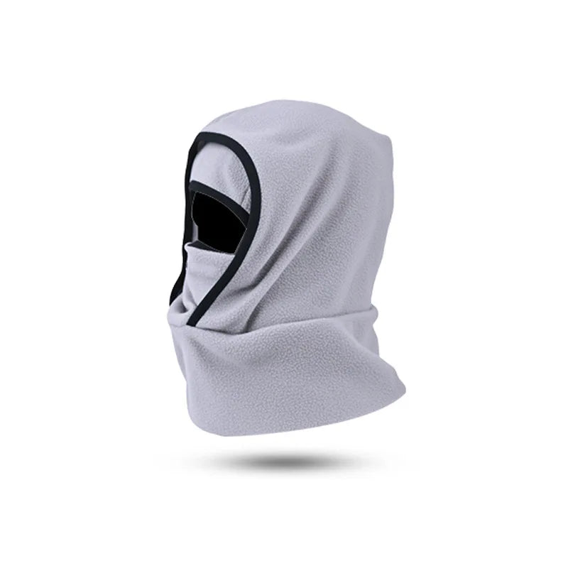 Graue Fleece-Winterhaube mit Gesichtsschutz und hohem Halsbereich