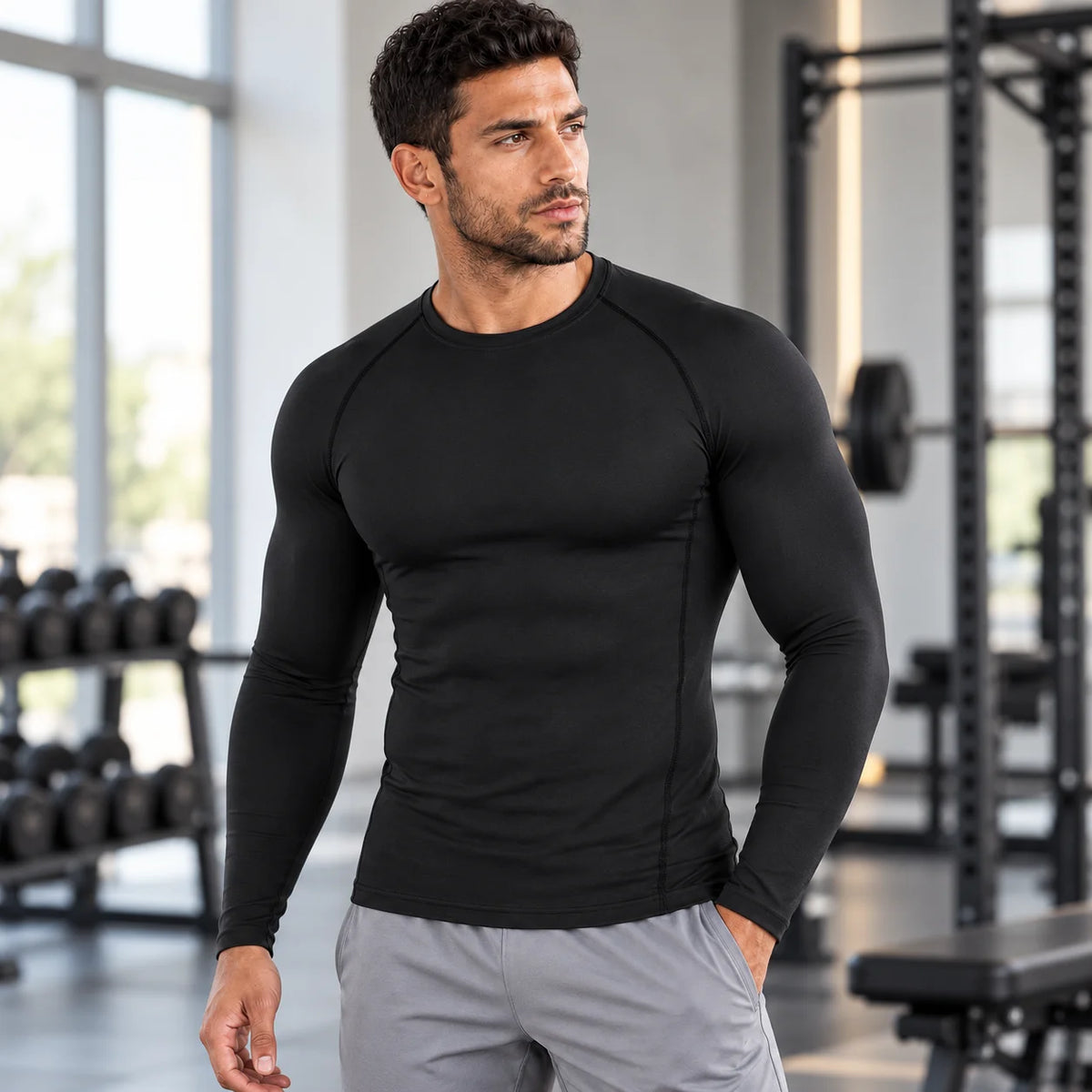 Herren Kompressionsshirt Langarm – Funktionsshirt für Fitness & Training