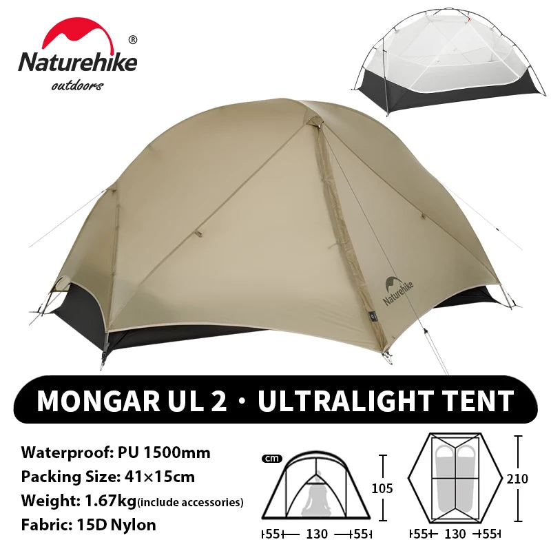 Naturehike Mongar Pro UL Camping Tent 20D Nylon 1 2 3 People Tourist Hiking Rainproof outdoor mountain climbing Sun Shelter