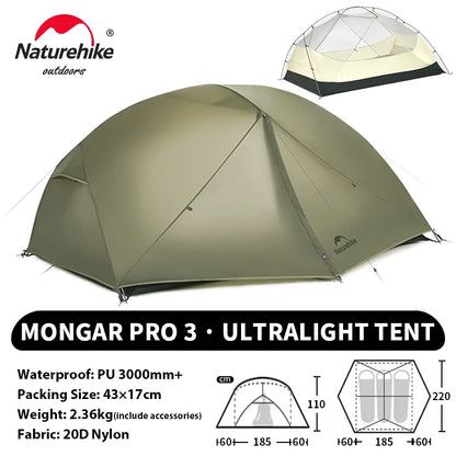 Naturehike Mongar Pro UL Camping Tent 20D Nylon 1 2 3 People Tourist Hiking Rainproof outdoor mountain climbing Sun Shelter