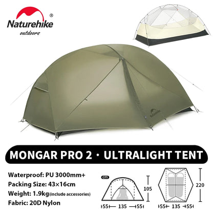 Naturehike Mongar Pro UL Camping Tent 20D Nylon 1 2 3 People Tourist Hiking Rainproof outdoor mountain climbing Sun Shelter
